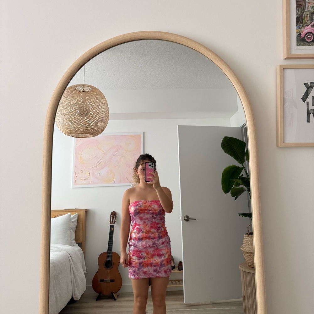 Pink and Red Strapless Dress